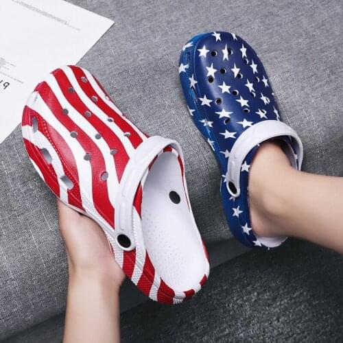 Mens Unisex Summer Beach Pool Holes Slip On Clogs Shoes Sandals Slipper Slides US Flag Printed Large Size 45-52