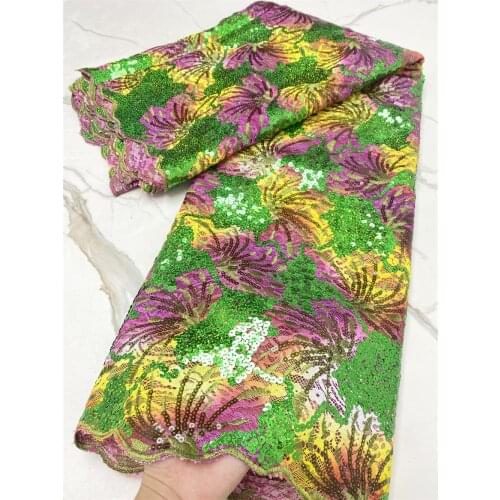 Nigerian Lace Fabric 2021 High Quality Tulle Fabric Embroidery Lace French Sequins Lace Fabric 5 Yards For Bridal Dress 4364B