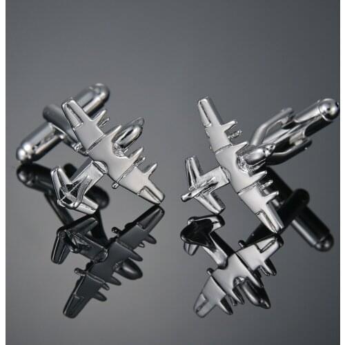 Noverty Airplane Shape Pilot Silver Color Cuff Links Business High Quality Cufflinks Tie Clasp Men Suit Shirt Wedding