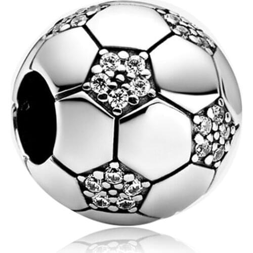 2021 New Silver Plated Crystal Football Diy Beads Fit Pandora Women Charm Bracelets & Bangles Necklace Jewelry Accessories