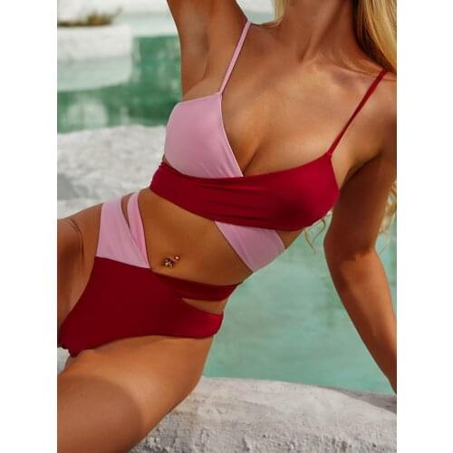 New Unique Design Sparkle Red Pink Two Piece Push Up Swimwear Beach String Sexy Bikini Manufactur