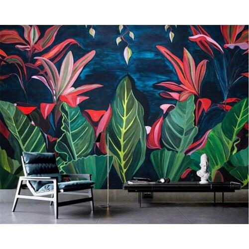 Beibehang Living room bedroom home decoration wallpaper European retro tropical rain forest banana leaf TV backdrop 3d wallpaper