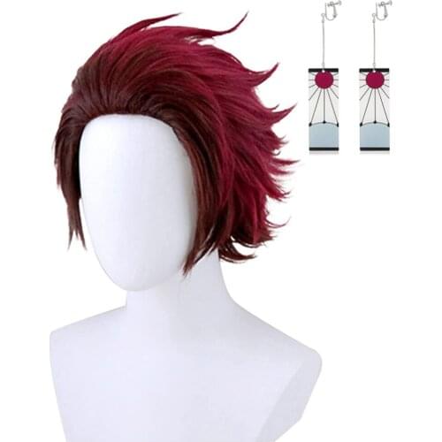 Cosroad Nezuko Tanjirou Kamado Wigs Demon Slayer Kimetsu no Yaiba Cosplay Wigs Zenitsu Agatsuma Golden Short Hair +Free wig hat