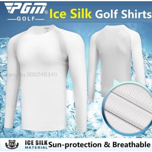 Pgm Summer Men Golf Ice Silk Shirts Long-Sleeved Sunscreen Tops Breathable Quick Dry Tight Muscle Underwear Golf Sportswear