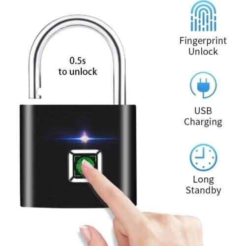 ARSS Portable Anti-theft USB Charging Fingerprint Lock Zinc Waterproof Fingerprint Lock Smart Padlock door lock 0.1sec Unlock