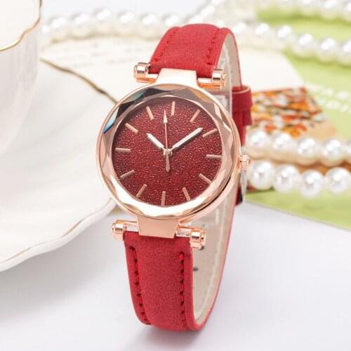 Casual Fashion Starry Sky Silver Powder Quartz Watches for Women Matte Leather Strap Female Clock