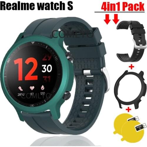 4in1 Strap for Realme watch S band silicone Smartwatch Bracelet wristband +PC Plastic Cases Cover shell screen protector film