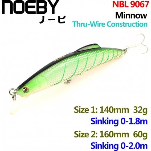 NOEBY 1 Pcs Fishing Lure 160mm/60g Sinking Super Thru-wire Minnow Lures Fishing Bait Treble Hooks 3D Eyes NBL 9067