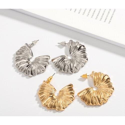 TARCLIY Vintage Irregular Texture Metal Half Flower Stud Earring Exaggerated Temperament Earring Women Fashion Party Jewelry