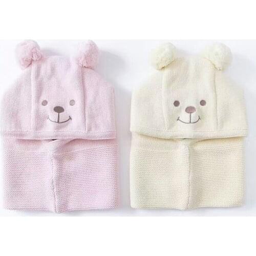Lovely Baby Earmuff Cap Ear winter windproof hats and scarf set for kids crochet headgear soft warm Hat Knit baby winter beanies