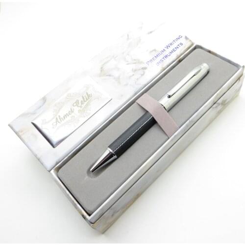 Wings Marble T65 Leather Stitched Chrome Ballpoint Pen | İsme Special Pen | Gift Pen