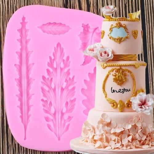 Sugarcraft Leaves Embossed Border Silicone Mold Relief Cupcake Topper Fondant Cake Decorating Tools Candy Clay Chocolate Moulds