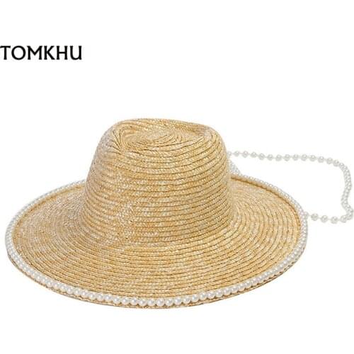 New Pearl Straw Hat Womens Summer Beach Panama Jazz Straw Caps Handmade Fashion Outdoor Sunscreen Sun Hats Sombrero Playa Mujer