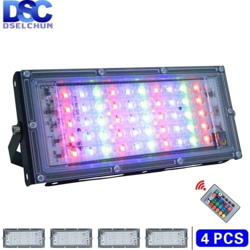 4pcs/lot 50W LED RGB Flood Light Lamp AC 220V Outdoor Floodlight IP65 Waterproof Reflector Led Spotlight with Remote Control