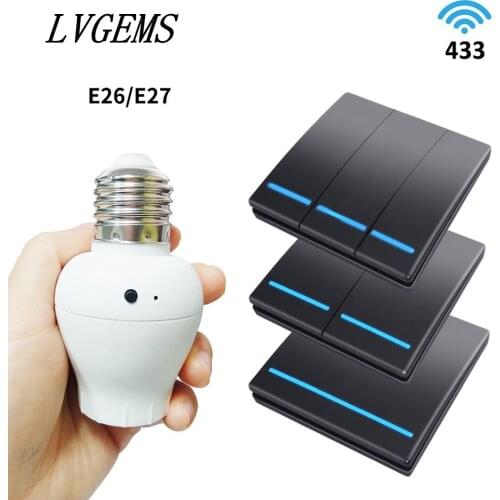 Smart Switch Wireless 1/2/3 Gang 433Mhz RF Remote Control Wall Panel 110V 220V E26 E27 Lamp Holder