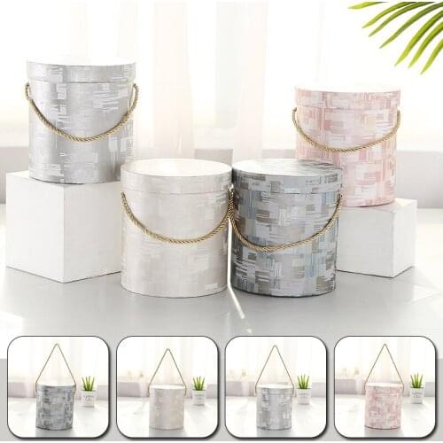 ValentineS Day Flower Hug Bucket Can Be Hand-Held Round Marble Striped Flower Packaging Box Wedding Party Gift Packaging Box