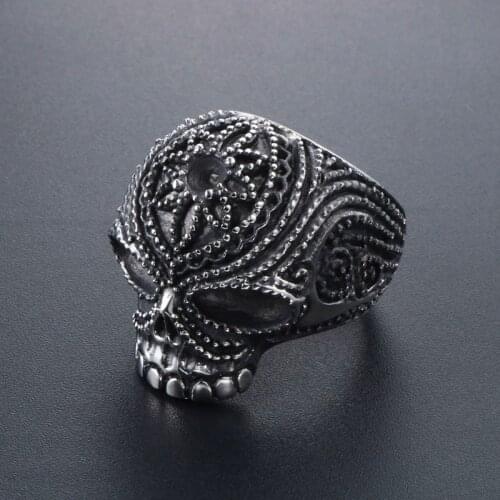 Vintage Gothic Bumps Flower Skull Ring for Men And Women Stainless Steel Punk Biker Ring Cool Hip Hop Jewelry Drop Shipping