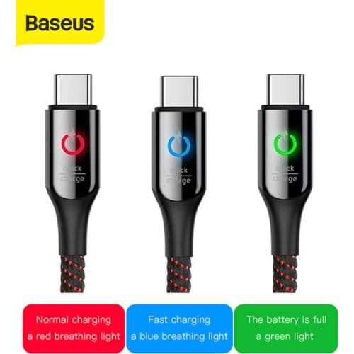 Baseus Type C Cable Smart Power off USB C Cable for Xiaomi 10 9t Quick Charge 3.0 Cable for Redmi Note 9s USB Type C Cable Cord