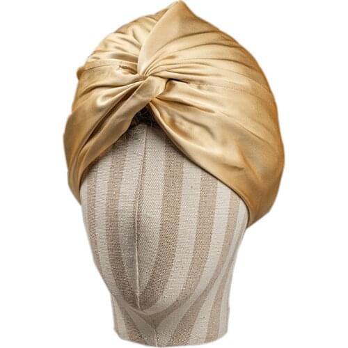 Women 19MM Silk Bonnet Cap Night Sleep Hat 6 Solid Colors Double Layer Twist Flower Cross Hair-Protected Headwear Home-Hats