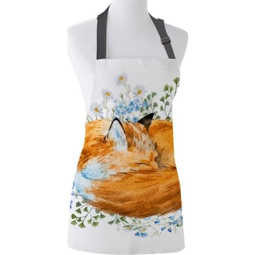 Animal Watercolor Sleeping Fox Apron Adult Kids Bibs Home Cooking Baking Restaurant Kichen Aprons for Woman Cleaning Apron