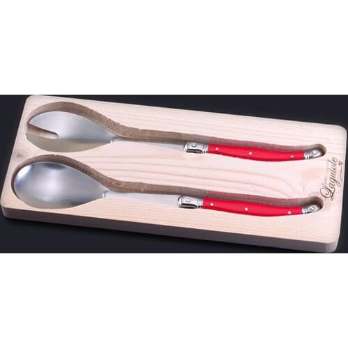 2pcs 10'' Red Salad Serving Spoon set Laguiole Stainless steel Large Long Dinner Serving Spoon Scoop Restaurant Bar Cafe Supply