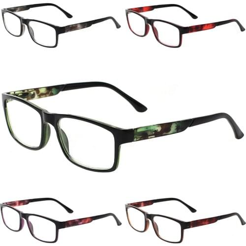 Henotin 4 pack retro printed reading glasses for men and women spring hinge rectangular frames eyeglasses 1.0 1.5 2.0 3.0 4.0