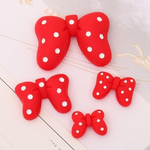 10 PCS Lovely Red Wave Point Bowknot Diy Resin Accessories For Earring Necklace, Bracelet, Hair Accessory Jewelry Making