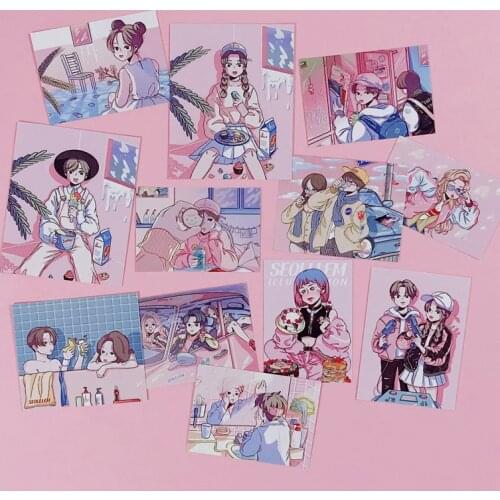 12pcs/pack Ins Hot Sale Couple Postcard Sticker Album Hand-decorated Stickers Office Learning Decoration Supplies Wall Sticker