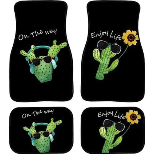 Aimaao Enjoys Life Sunflower Car Mats All Weather Funny On The Way Cactus Floor Mats Fit Cars Sedan SUV Truck For Ford VW