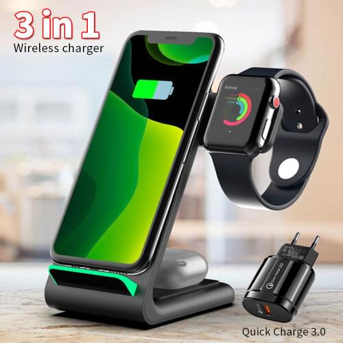 3 in 1 Wireless Charger For iPhone 12 11 Pro XS X Qi 10W Fast Charge Wireless Charge Dock For Apple Watch 6 5 4 3 Airpods Pro