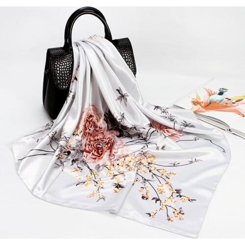 2021 Brand Hair Scarf for Women Floral Print Silk Satin Hijab Scarfs Square Headscarf Neckerchief Scarves NSF006