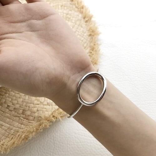 Minimalist Authentic 925 Sterling silver big Open Circle Geometric CUFF bangles Bracelet simple wild temperament women TLS84