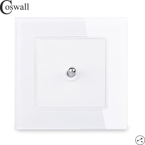 Coswall Simple Fashion Glass Panel 1 Gang 2 Way Stair Toggle Switch Switched Pass Through On / Off Wall Light Switch 16A