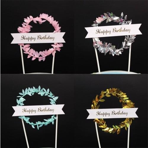 1Pcs Flower Wreath Cake Topper LED Glowing Happy Birthday Party Baby Shower Decoration DIY Baking Cake Top Flags Insert Supplies