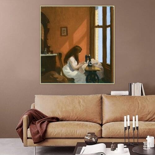 Girl at Sewing Machine,1921, by Edward Hopper Canvas Oil Painting Artwork Aesthetic Picture Wall Backdrop Decor Home Decoration