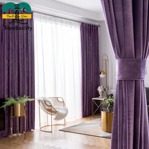 European Style Purple Velvet Curtain for Living Room Bedroom New Custom Nordic Simple Modern Blackout Window Curtains