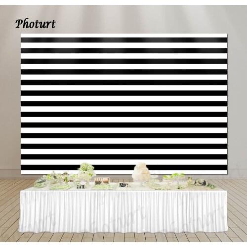 PHOTURT Black White Stripe Backdrop Birthday Party Wedding Photography Banner Photo Background Polyester Vinyl Studio Props