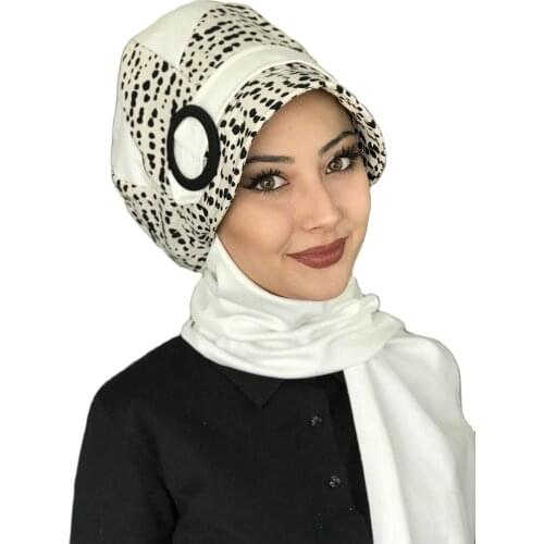 Islamic Fashion Muslim Hijab Hijab Trend Hijab Scarf Bone Ready Shawl Buckle Hat Trend Black Polka Dot White Horsehair Hat