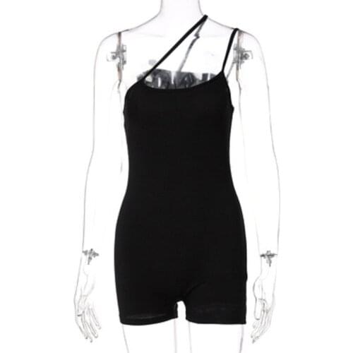 2021 new summer fashion solid color street shoulder irregular suspender halter jumpsuit Y2K sexy hotel slim slimming oblique