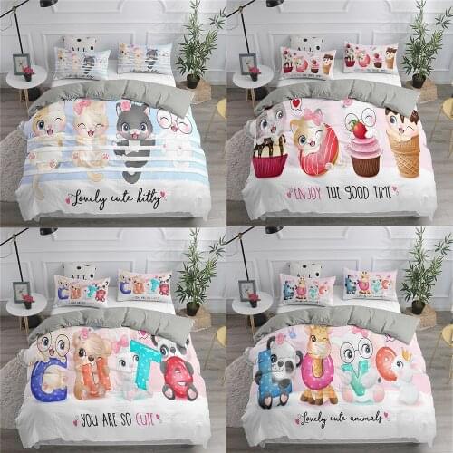 ZEIMON Cute 3D Bedding Set Cat Love Quilt Cover Set Duvet Cover Pillowcase King Single Size For Kids Girls Boys Home Textiles