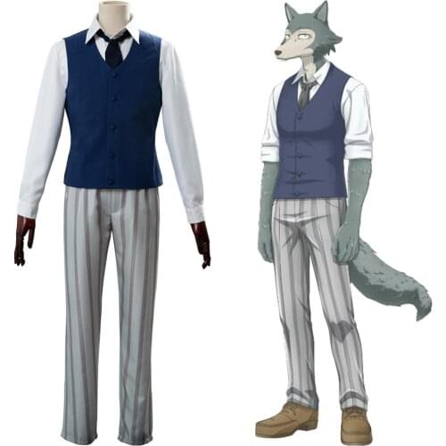 Anime BEASTARS Cosplay Legoshi Costume School Uniform Men Shirt Vest Tie Pants Full Suit Halloween Costume Custom