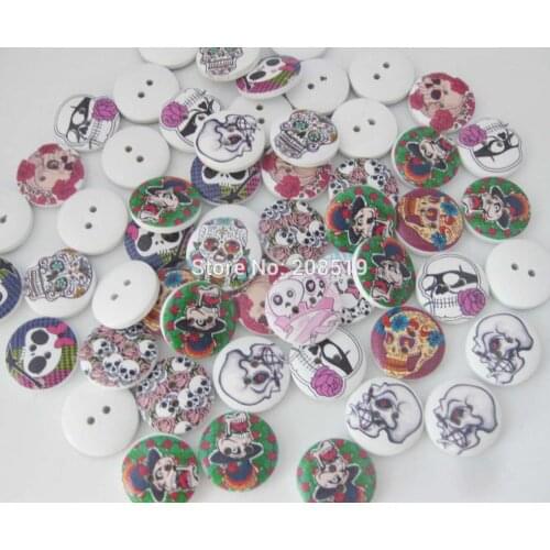 WBNKON 4/5" round buttons SKULL mix 120 pieces 2-hole sewing wooden button DIY craft decoration scrapbooking