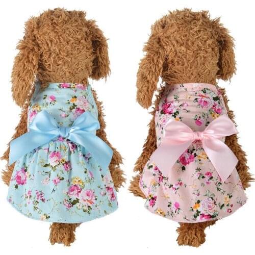 Summer Bowkont Dog Dress Pet Dog Puppy Clothes Princess Printing Skirt for Small Medium Dogs Chihuahua Dress