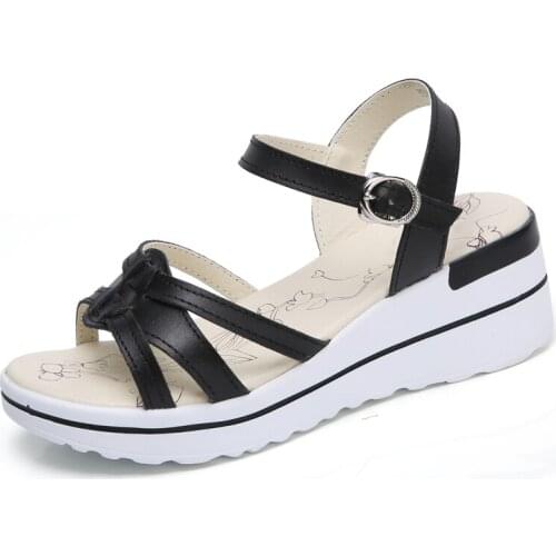 YSHUNIJ Split Leather summer Women Beach sandals Mid Heel Wedges ladies Sneakers Platform Sandals Flip Flop shoes