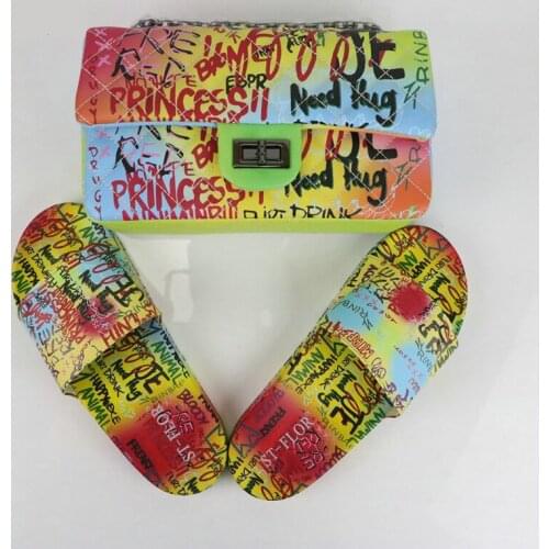 Summer Jelly Purse Graffiti Bags with Shoes Womens Handbags Beach Slides Set Crossbody Bags for Women Shoulder Bag 2021 Bolsos