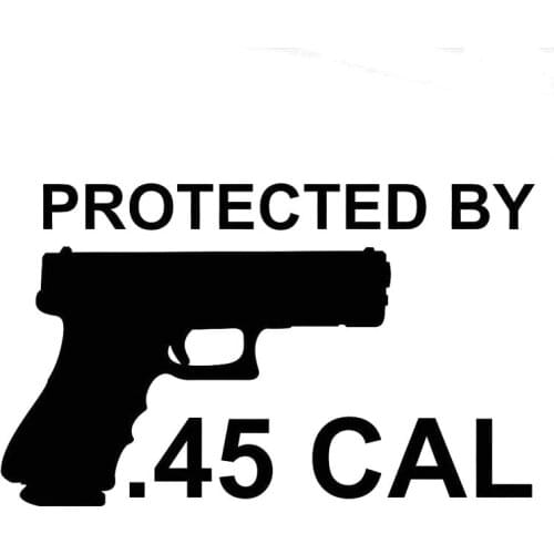 Hot Protected By 45 CAL KK Vinyl Car-Sticker and Decals Styling Creative for Bumper Window Car Applique KK 17*10cm
