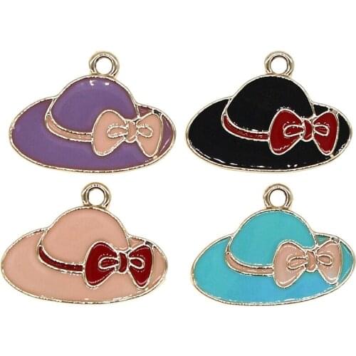 Cute Enamel series Hat Charms Bow hat Pendant For Jewelry Making DIY Bracelet Earrings Necklace Girls Gift Finding Accessowies