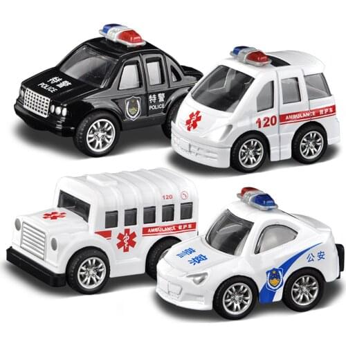 Mini Metal Pull Back Police Car/Trucks/School Bus/Ambulance Kids Toys Vehicles