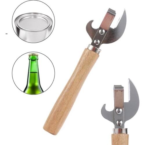 Multifunction Easy Manual Side Cut Metal Beer Bottle Opener Stainless Steel Wood Handle Can Opener Kitchen Tools