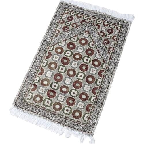 Muslim Cotton Prayer Mat Ethnic Circle Square Patterns Carpet Blanket with Tassel Lightweight Islamic Kneeling Rug